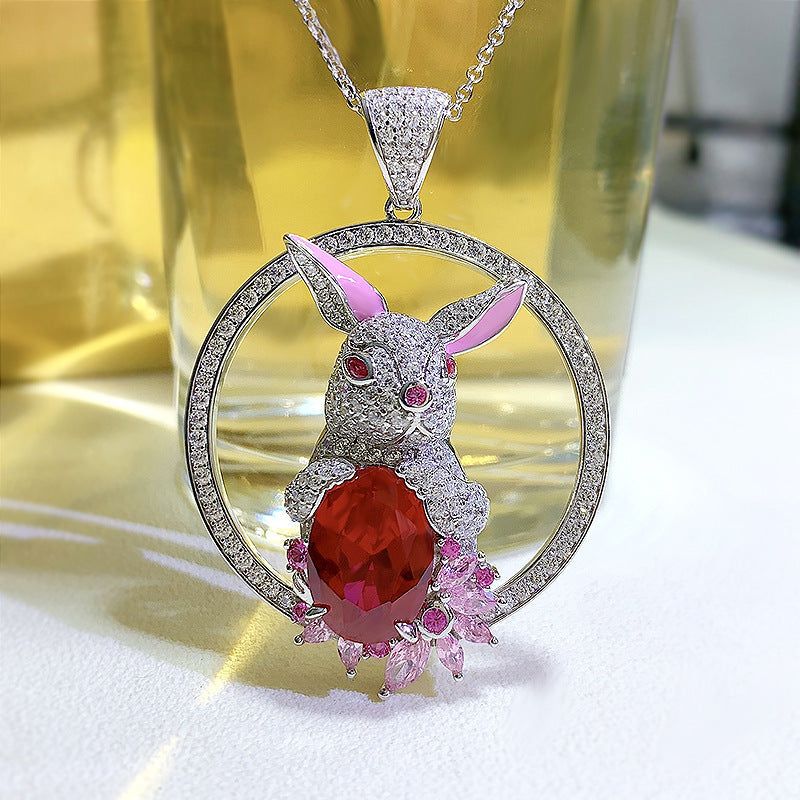 Rabbit Pendant Necklace 10X14 Dove Blood Red