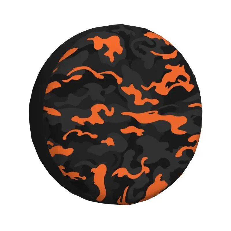 Rugged Camo Spare Tire Cover ‚Äì Black Orange Camouflage Wheel Protector for Off-Road and Outdoor Vehicles