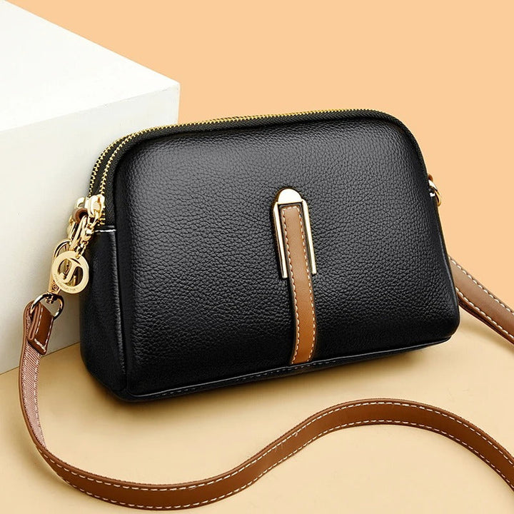 Luxury Genuine Leather Crossbody Bag for Women - Soft Cowhide Messenger Bag with Elegant Flap Closure