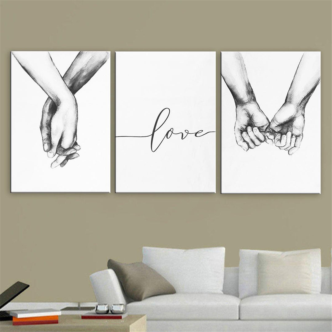 3pcs Hand in Hand Love Canvas Painting Abstract Sketch Art Hanging Painting Living Room Studio Decoration Painting