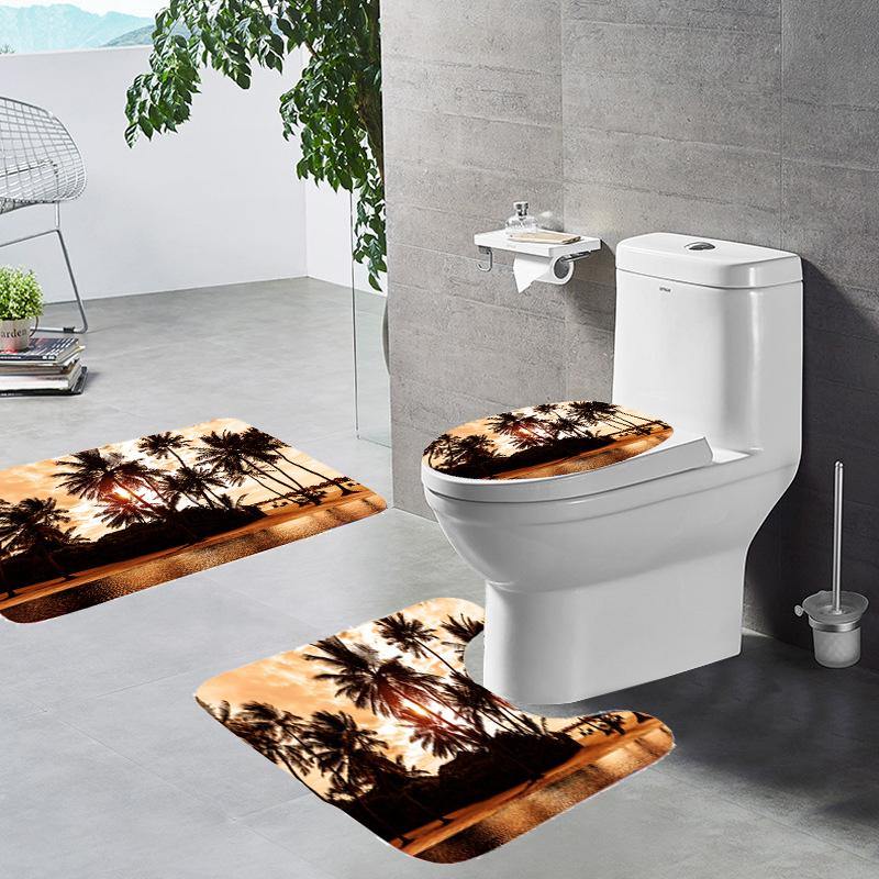 180*180cm Tropical Design Bathroom Shower Curtain 3pcs Carpets Bathroom Bath Mat Set