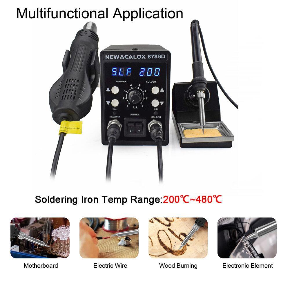 NEWACALOX 8786D 750W Digital 2 In 1 SMD Rework Soldering Station Repair Welding Soldering Iron Set PCB Desoldering Tool