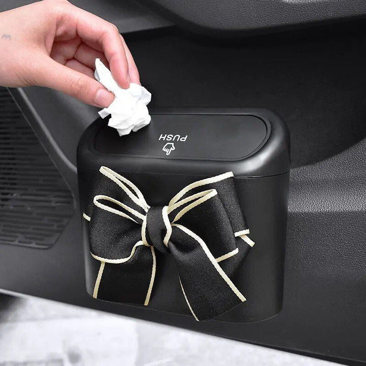 Bowknot Car Hanging Trash Bin with Press-Type Lid