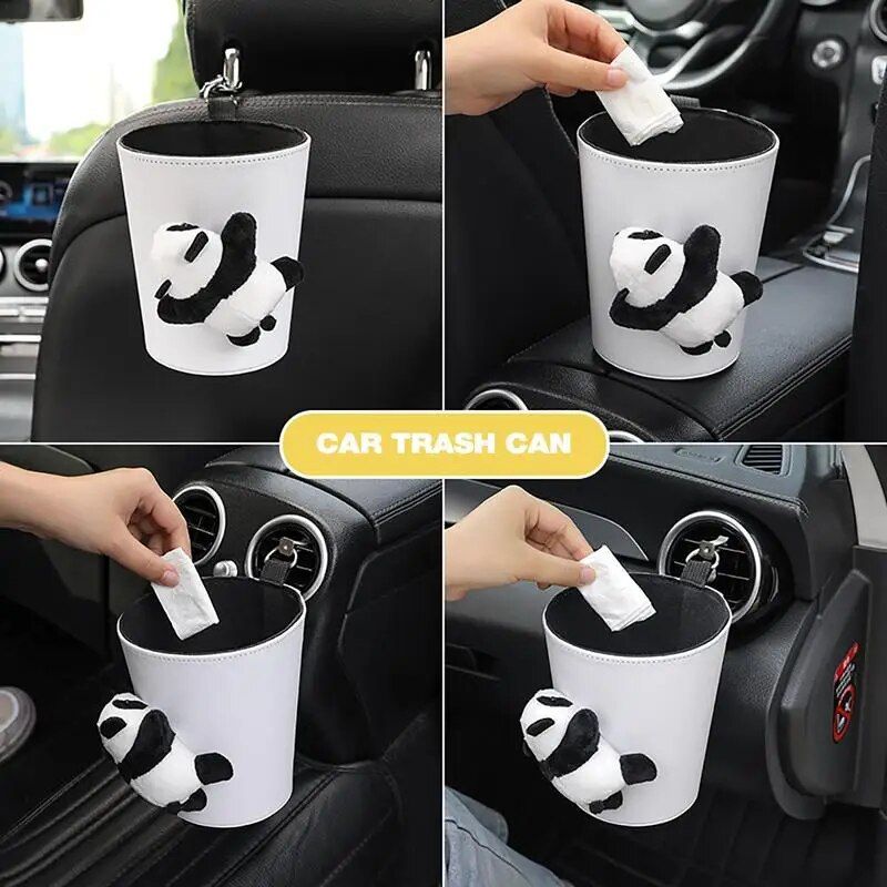 Compact Panda Car Trash Can & Organizer: Leak-Proof, Versatile, & Stylish