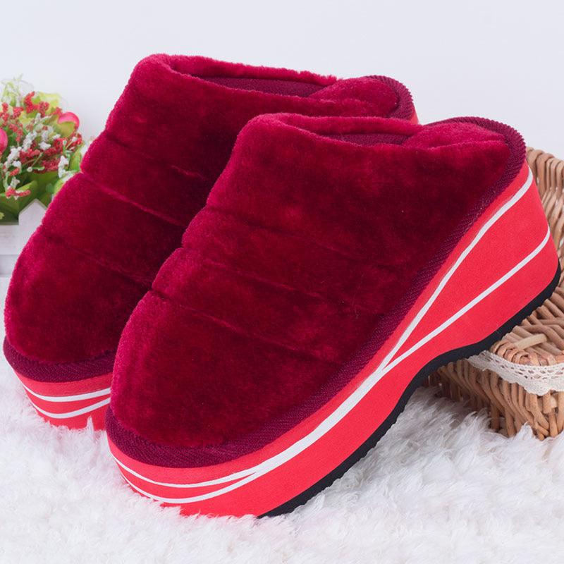 Winter Home Indoor High-heeled Cotton Slippers Women's Thick-soled Non-slip