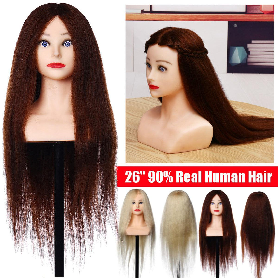 26'' 90% Real Human Hair Mannequin Head Hairdressing Training Head Model Salon