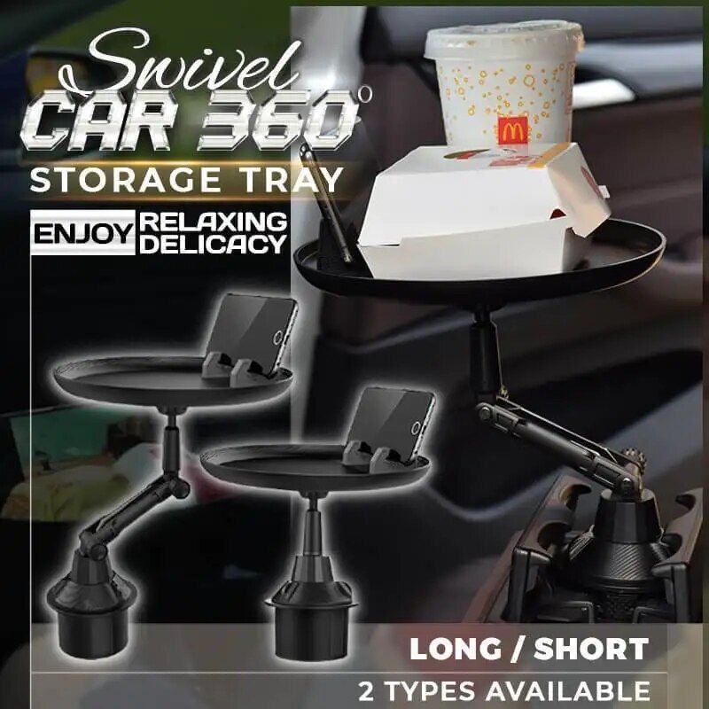 360¬∞ Swivel Car Storage Tray with Folding Dining Table & Drink Holder