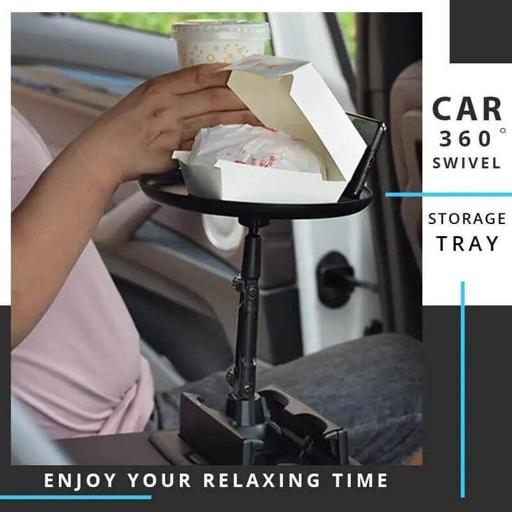 360¬∞ Swivel Car Storage Tray with Folding Dining Table & Drink Holder