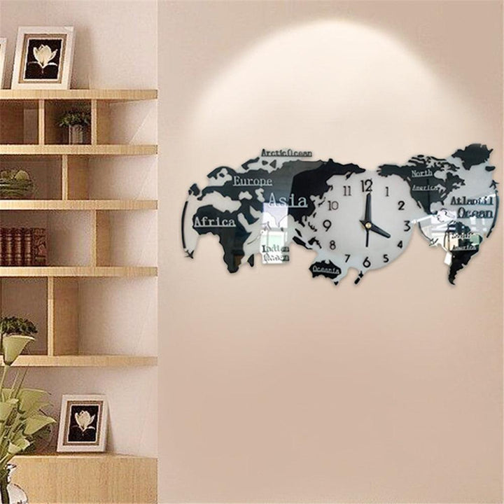 3D Wall Stickers World Map Clock 30*14 cm Living Room Home Bedroom Acrylic Decorative Personality Wall Clock