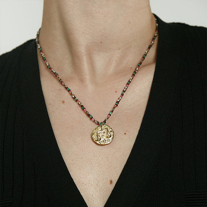 Twelve Constellations Gold Coin Pearl Necklace