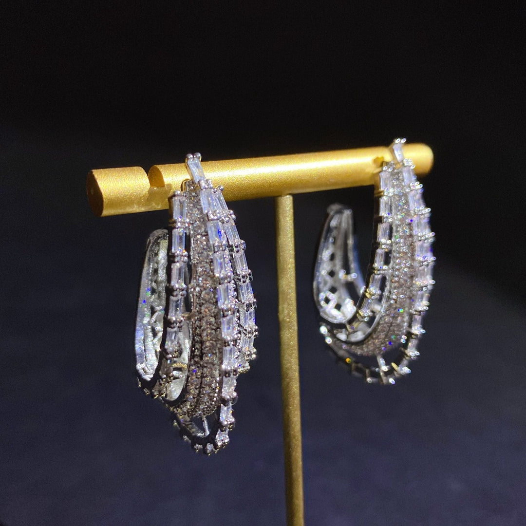 Superflash Zircon Multi-layer Three-dimensional Elegant Earring