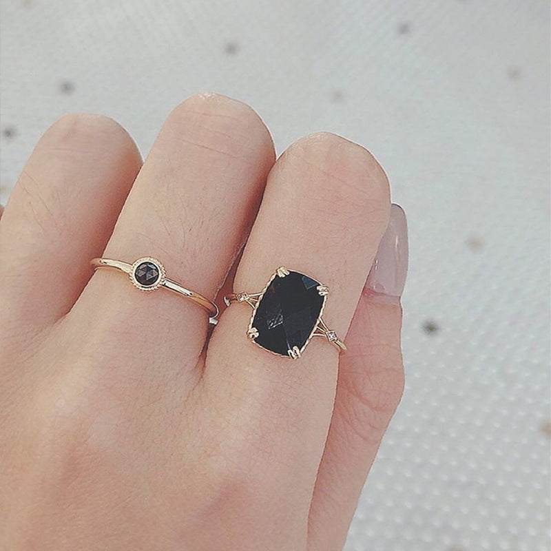 Simple Retro Style Rectangular Black Agate 925 Silver Ring