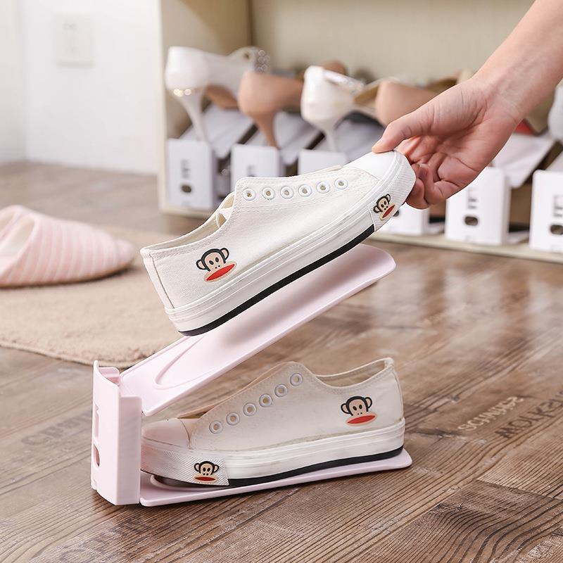 Creative Plain Double-deck Adjustable Shoe Racks Dust Proof Shoe Rack Household Receive Simple Shoes Bracket