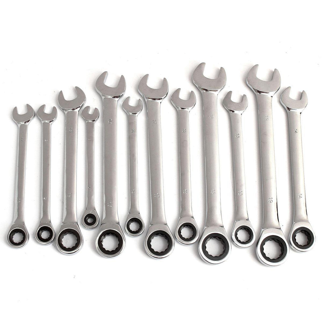 12Pcs 6-19mm Ratchet Wrench Set Ratcheting Spanner Car Repair Tool DIY Open Ring