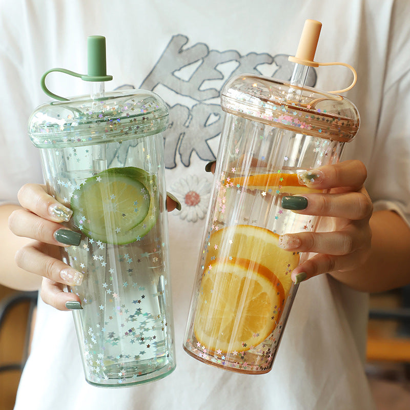 Sparkling Kawaii Bubble Tea Water Bottle with Straw