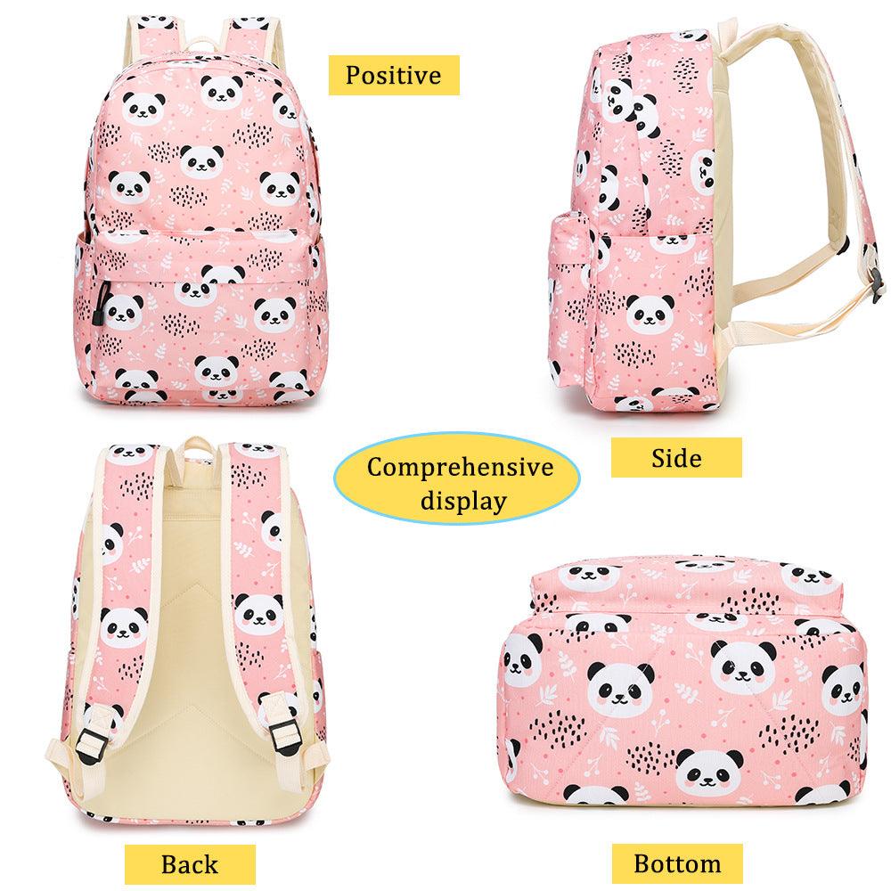 The New Panda Three-piece Set Primary School School Bag Children's Meal Bag Pen Bag