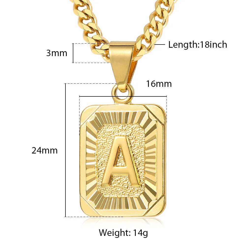 Gold Plated Initial Necklace with Cuban Curb Chain - Unisex Personalized Letter Pendant