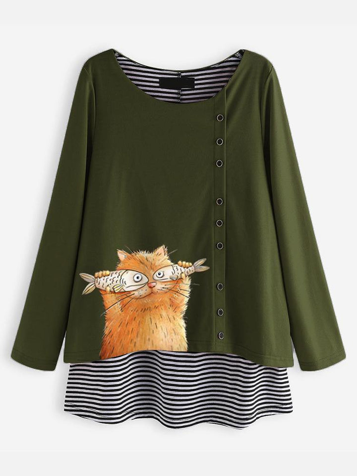 Cartoon Cat Stripe Blouse