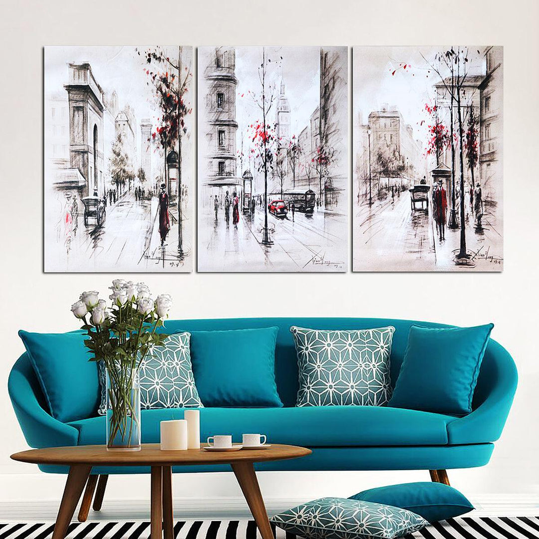 3Pcs City Road Canvas Print Paintings Wall Decorative Print Art Pictures Frameless Wall Hanging Decorations for Home Office