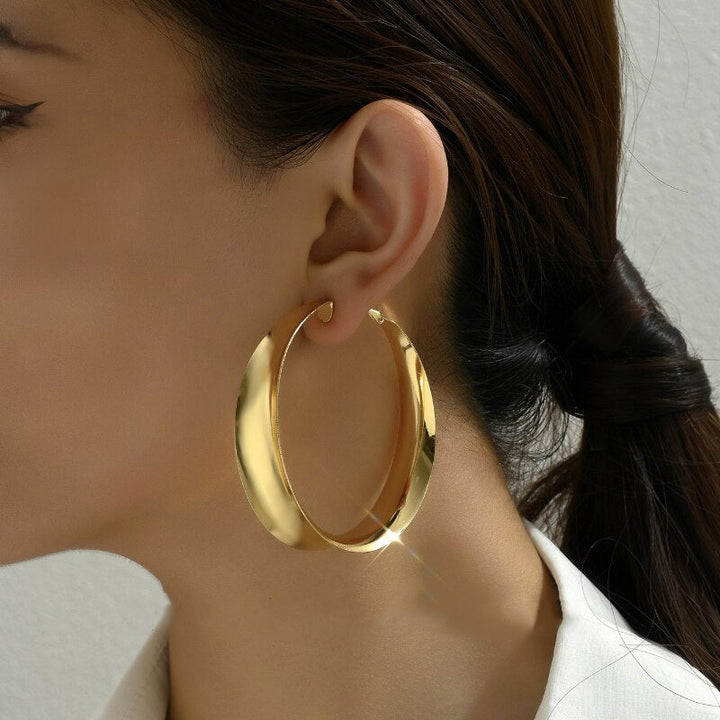 Glossy Geometric Metal Hoop Earrings