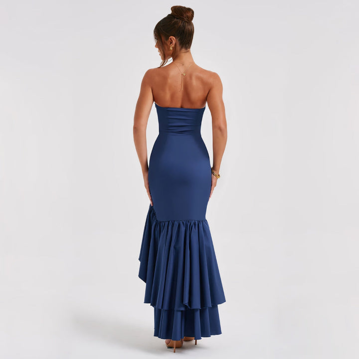 Blue Ruffles Evening Party Dress