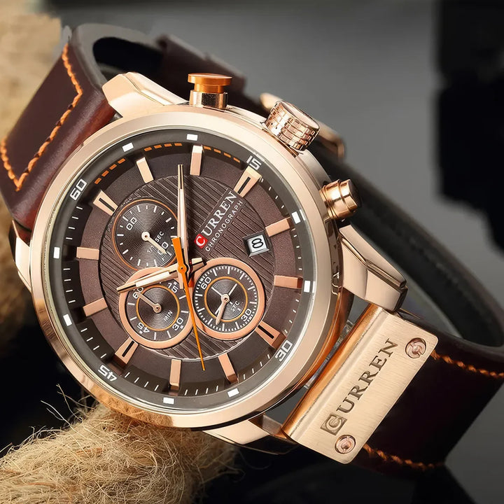 Men's Leather Sports Chronograph Watch