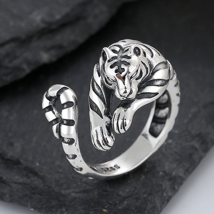 S925 Silver Tiger Styling Ring Unique Natural