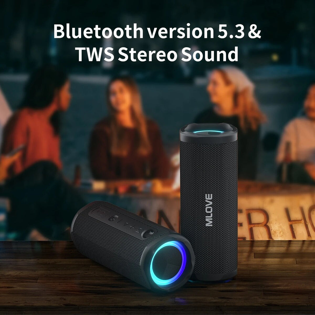 Portable Waterproof Bluetooth 5.3 Speaker with RGB Lighting and TWS Surround Sound