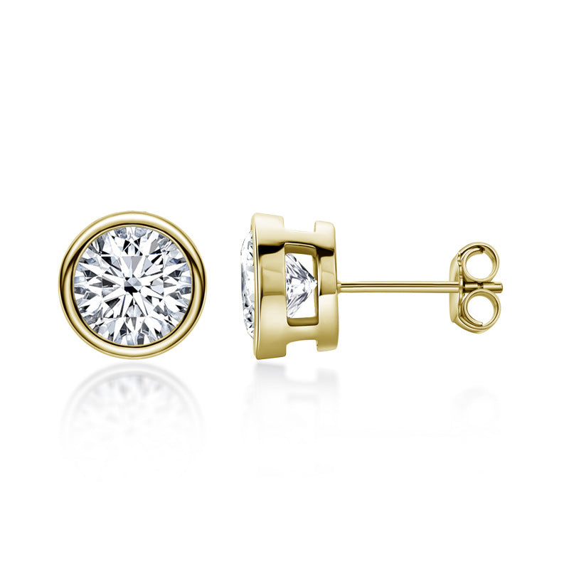 Women's Moissanite Diamond Stud Earrings Round Bezel