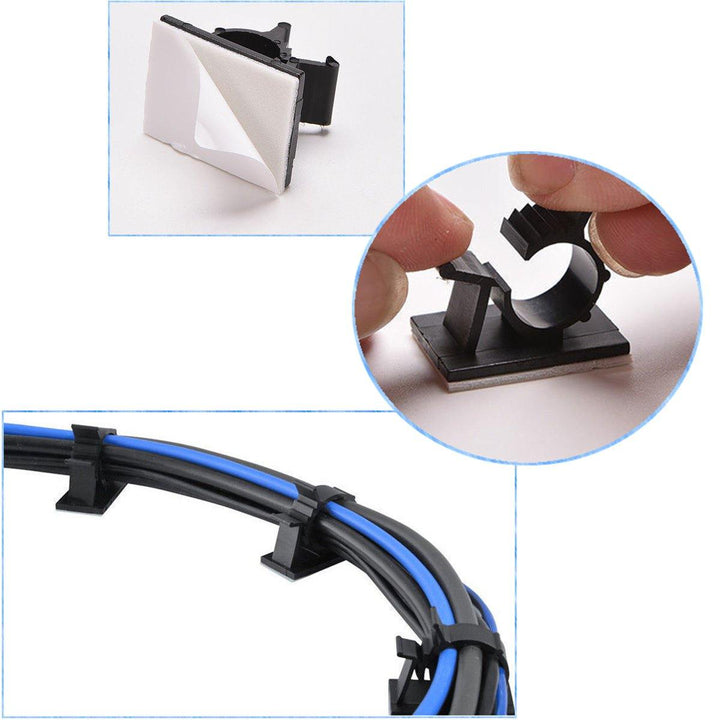 10Pcs Cable Cord Fasteners Holder Adhesive Black Tie Clips Clamp