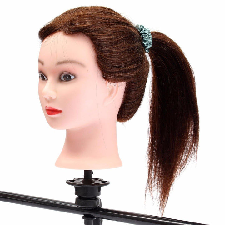 20" Brown 90% Human Hair Hairdressing Training Head Mannequin Model Braiding Practice Salon Clamp