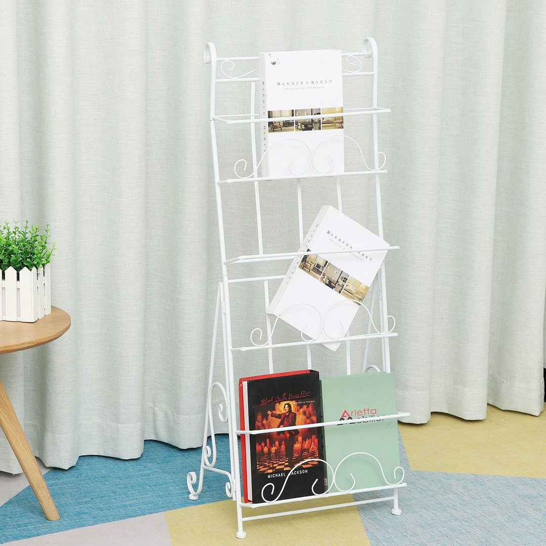 3 Layers Dimensional Bookshelf Magazine Newspaper Rack Landing Iron Art Creative Publicity Display Shelf for Home Art Decoration