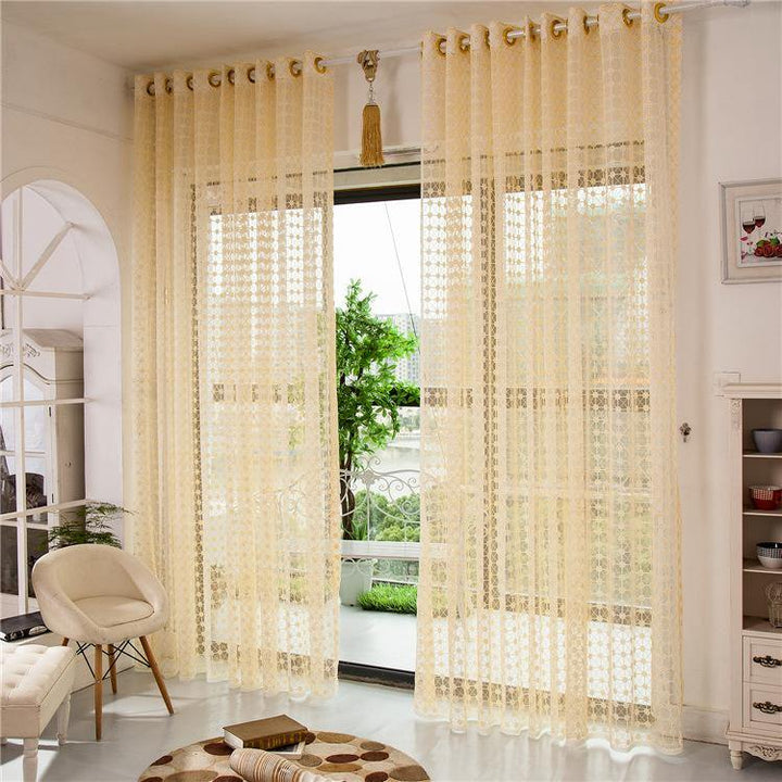 2 Panel Champagne Window Screening Hollow Out Bedroom Balcony Sheer Tulle Curtains