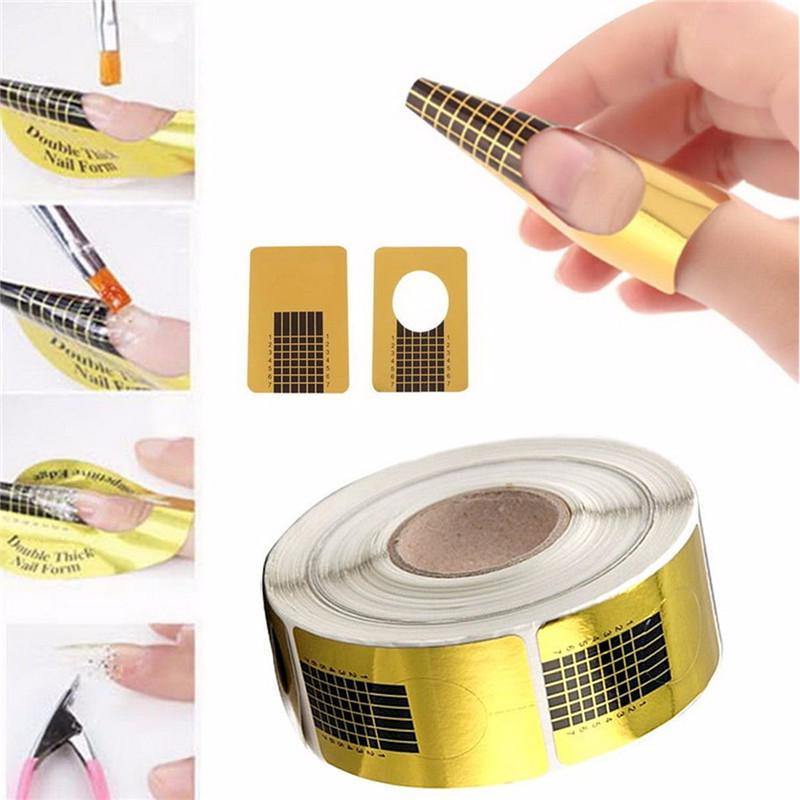 100pcs/lot Pro Nail Art Guide Form Golden Acrylic Tips Extension Sticker - MRSLM