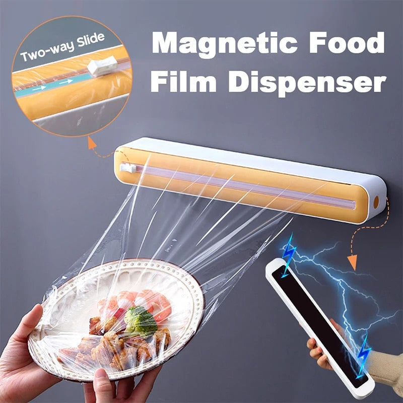 Magnetic Kitchen Wrap Dispenser with Slide Cutter | Multi-Use Organizer for Foil, Film & Paper