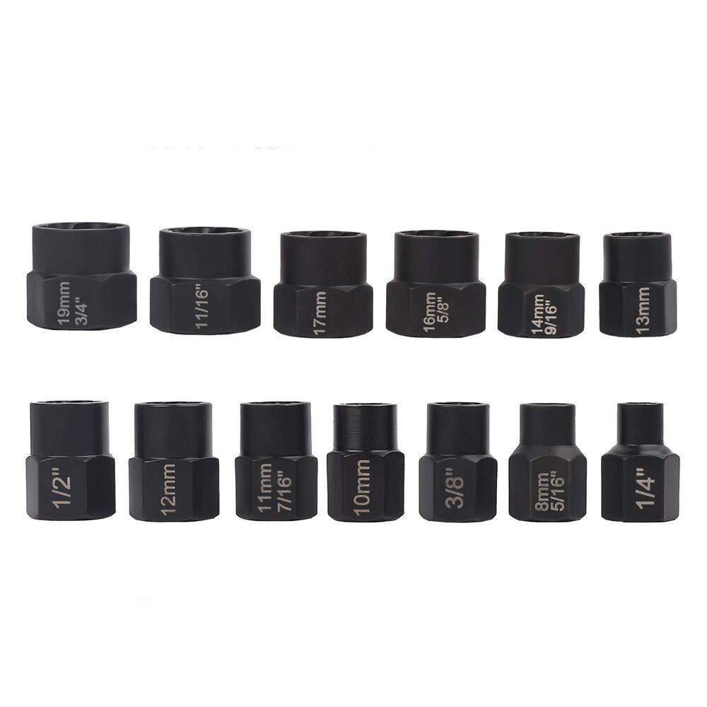 14pcs Impact Damaged Bolt Nut Remover Extractor Socket Tool Set with Socket Nut Adapter Bolt Nut Screw Removal Socket Wrench