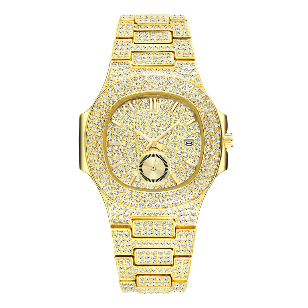 Hip Hop Full Diamond Dial High-end Gold Full Diamond Men's Quartz Watch