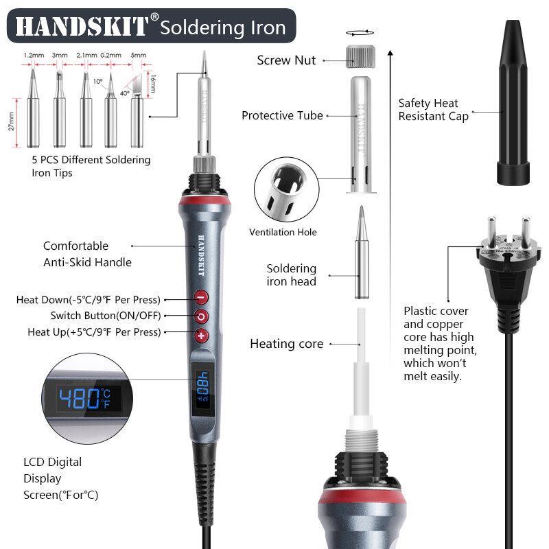 Handskit 90W LED Digital Soldering Iron Kit 110V/220V Adjust Temperature Electrical Soldering Iron 4 Wire Core Welding Tools