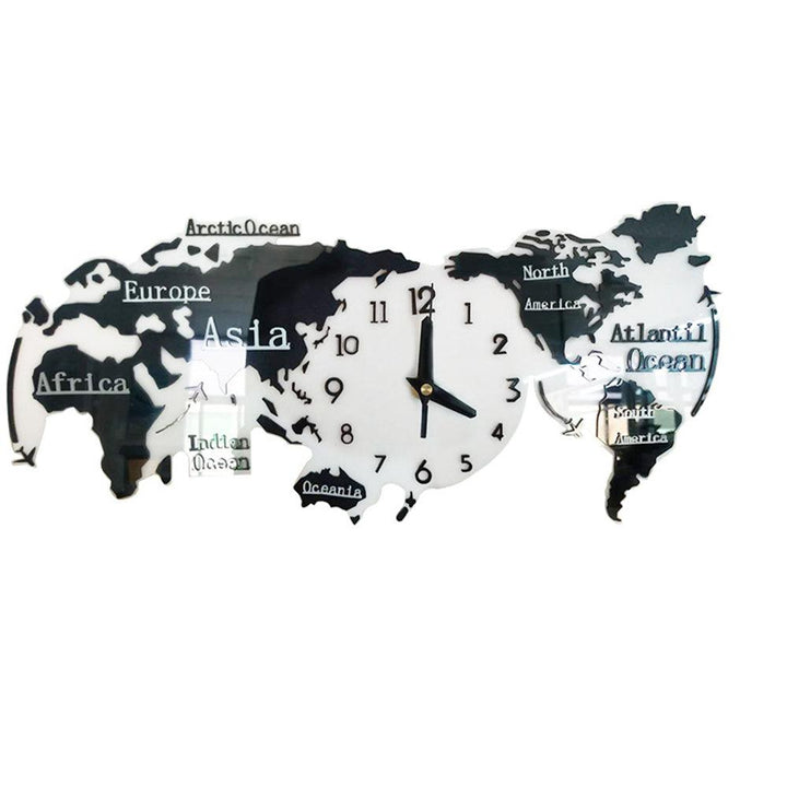 3D Wall Stickers World Map Clock 30*14 cm Living Room Home Bedroom Acrylic Decorative Personality Wall Clock