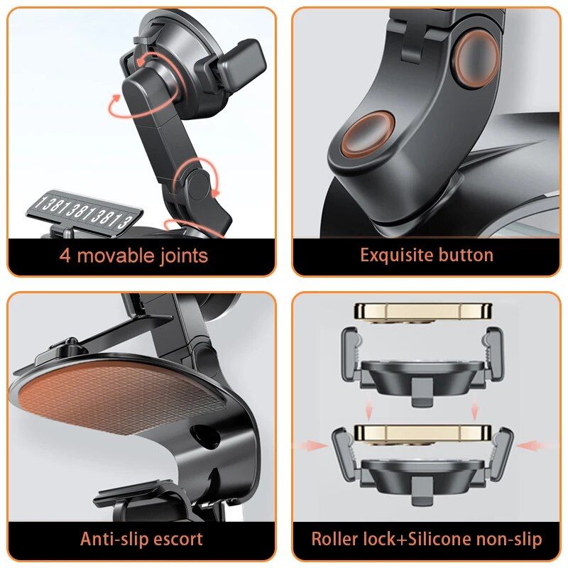 360¬∞ Rotating Universal Car Phone Holder with Multi-Placement and Anti-Slip Grip