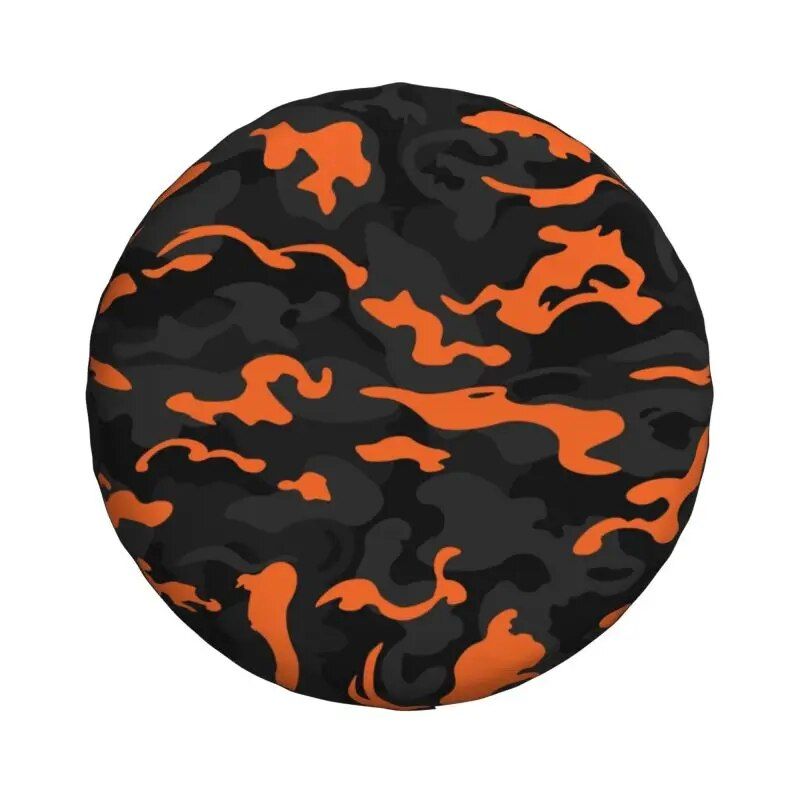 Rugged Camo Spare Tire Cover ‚Äì Black Orange Camouflage Wheel Protector for Off-Road and Outdoor Vehicles