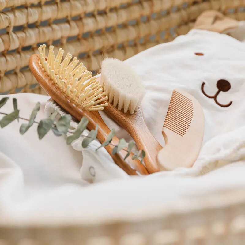 Beech Wood Baby Hair Brush and Massager