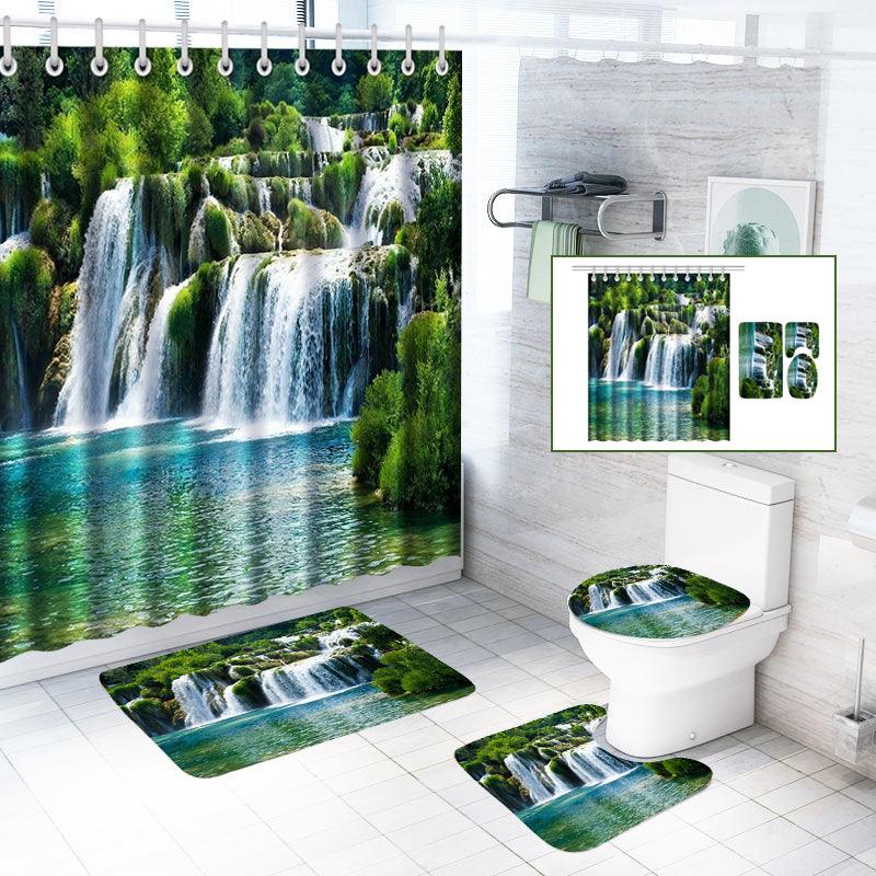 180 x180cm Shower Curtain Anti-Slip Carpets Waterfall Style Bathroom Bath Mat