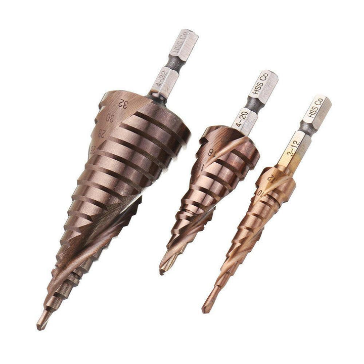 3Pcs 3-12/4-20/4-32mm M35 Cobalt Step Drill Bit 1/4 Inch Hex Shank HSS-Co Step Drill Bit - MRSLM