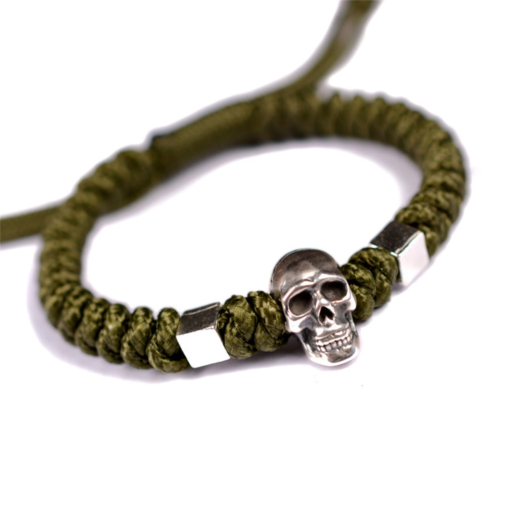 Skull 999 Silver Handwoven Men's Jewelry Bracelet