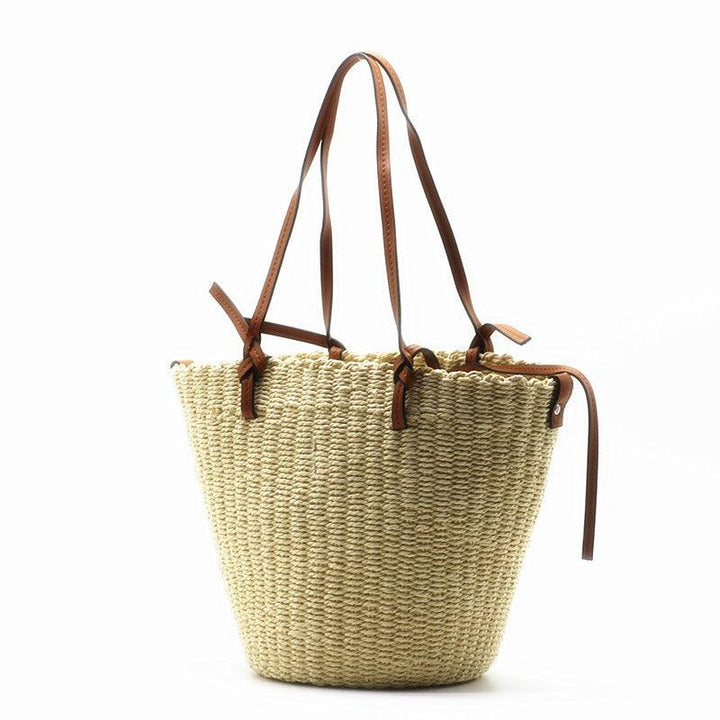 Women's One Shoulder Straw Cylindrical Bag