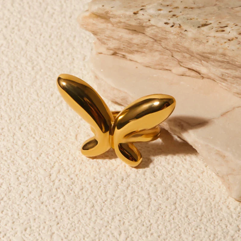 18K Gold-Plated Stainless Steel Butterfly Ring - Elegant Chunky Earrings for Special Occasions