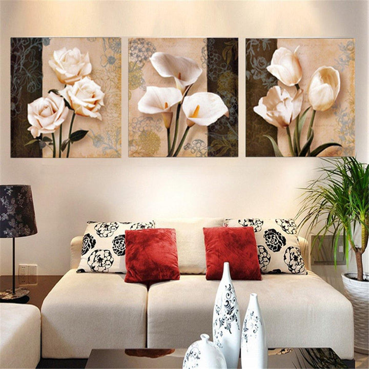 3Pcs Orchid Rose Flower Combination Painting On Canvas Frameless Drawing Home Wall Decor Paper Art (S)