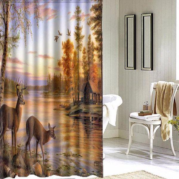 150x180cm Polyester Fiber Waterproof Deer Shower Curtain With 12 Hooks Bathroom Decor