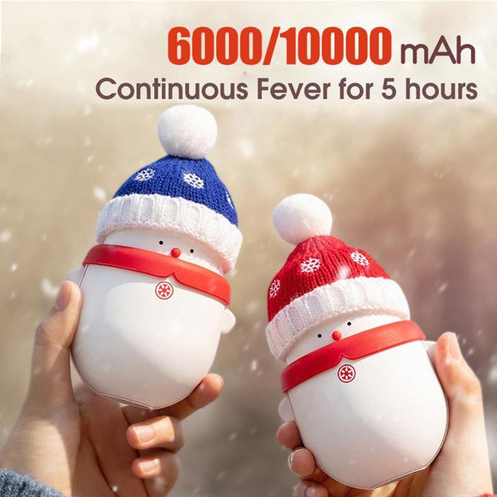 Christmas Snowman Portable Mini 2 in 1 Hand Warmer Power Bank 2 Gear 6000/10000mAh Long Battery Life USB Charging Double-sided Heating Electric Warming Treasure